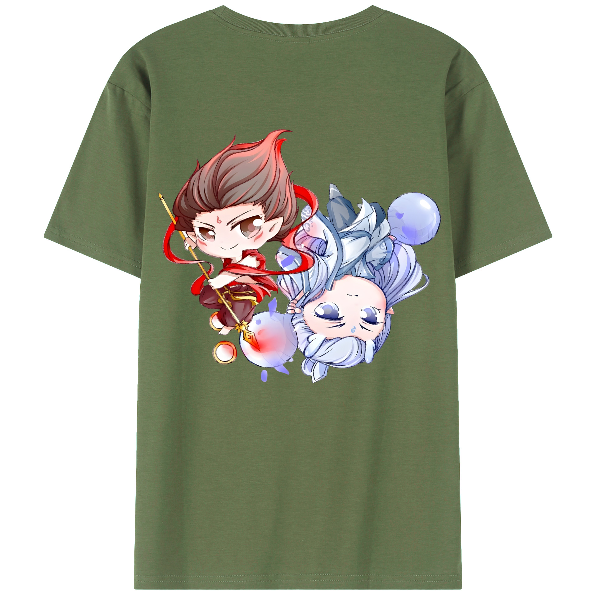 （画像用） Ne Zha 2 ナタ 魔童の大暴れ 綿100％ メンズ半袖Tシャツ（バックプリント） 通気性